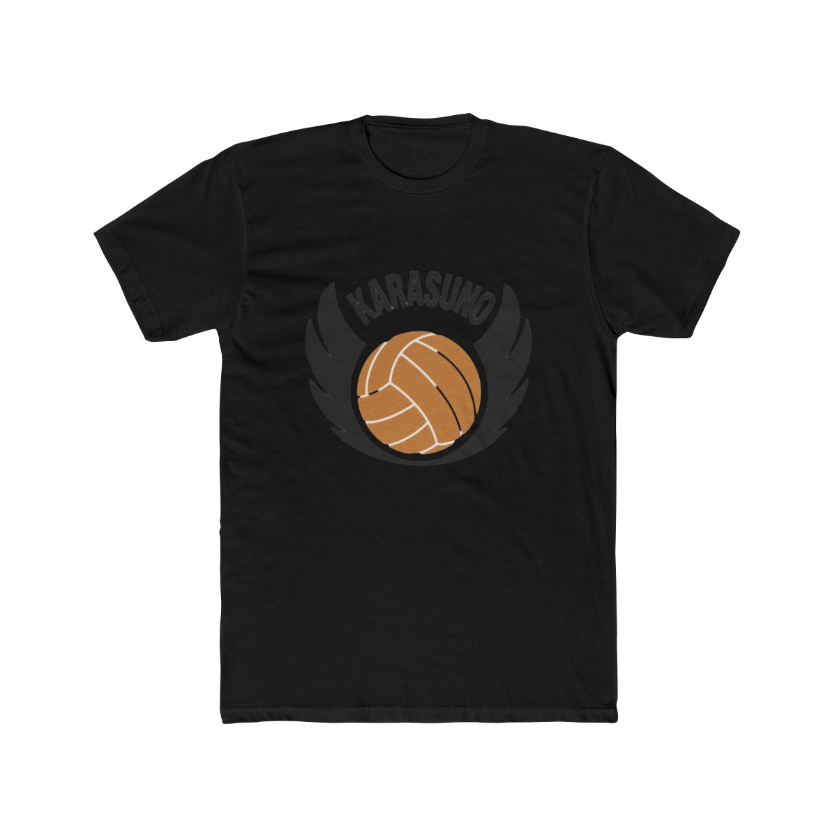 White crew neck T Shirt with a small graphic on the left chest. The graphic shows a volleyball with wings and the word "KARASUNO" above it. The graphic is in black, brown, and tan - alternate angle 4, merchandise