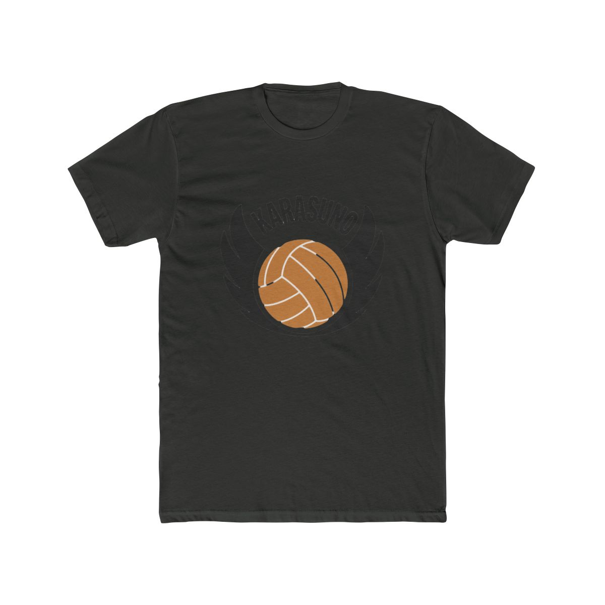 White crew neck T Shirt with a small graphic on the left chest. The graphic shows a volleyball with wings and the word "KARASUNO" above it. The graphic is in black, brown, and tan - alternate angle 2, merchandise