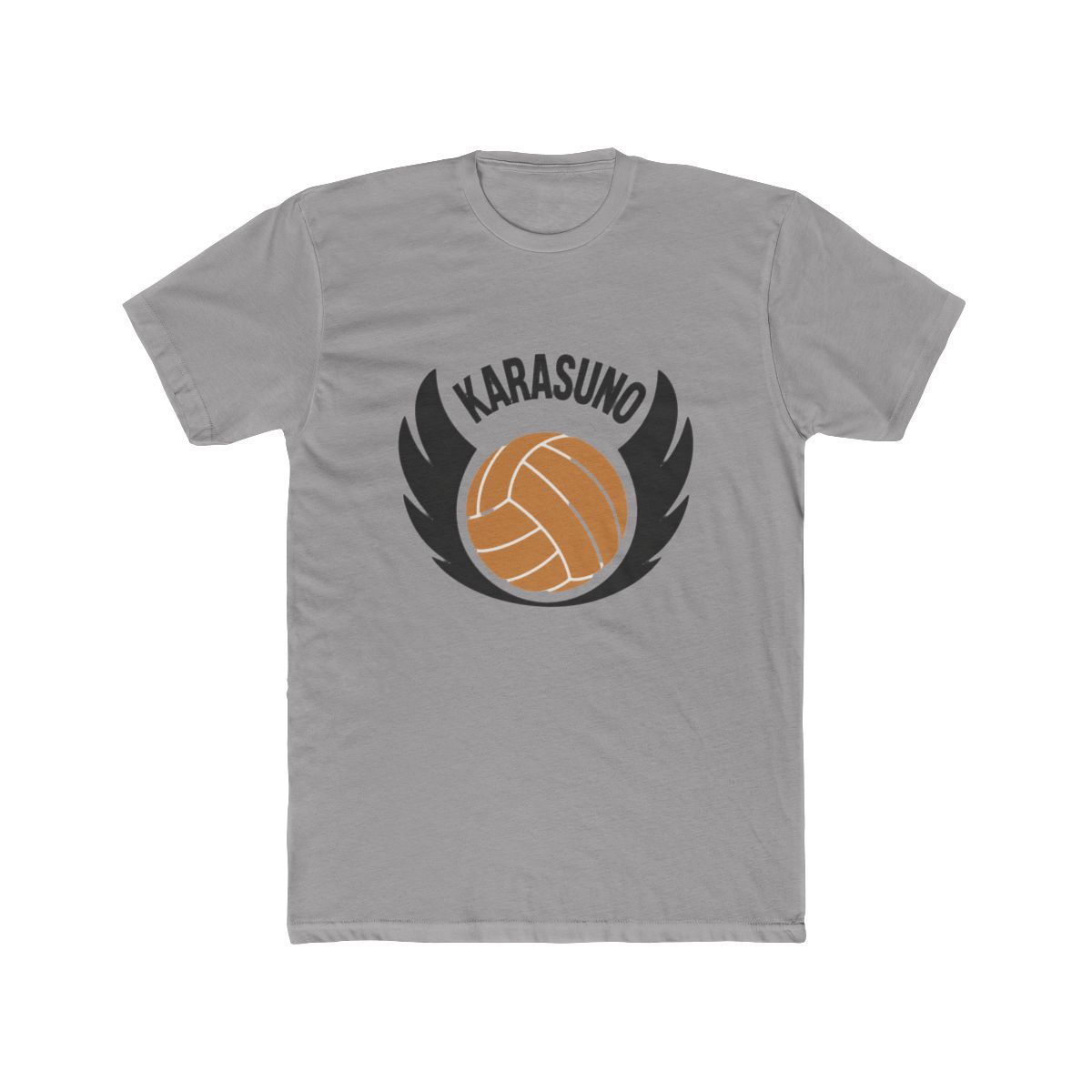 White crew neck T Shirt with a small graphic on the left chest. The graphic shows a volleyball with wings and the word "KARASUNO" above it. The graphic is in black, brown, and tan - alternate angle 3, merchandise